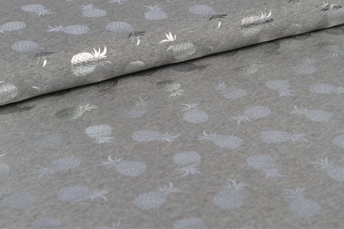 Jersey - Foliendruck - Ananas - hellgrau meliert/silber